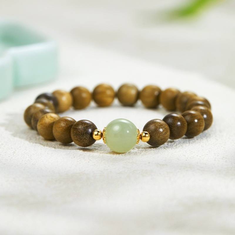 Grounded Harmony Sandalwood Bracelet With Hetian Jade Focal Bead - Clarity & Luck - LYDAZZ