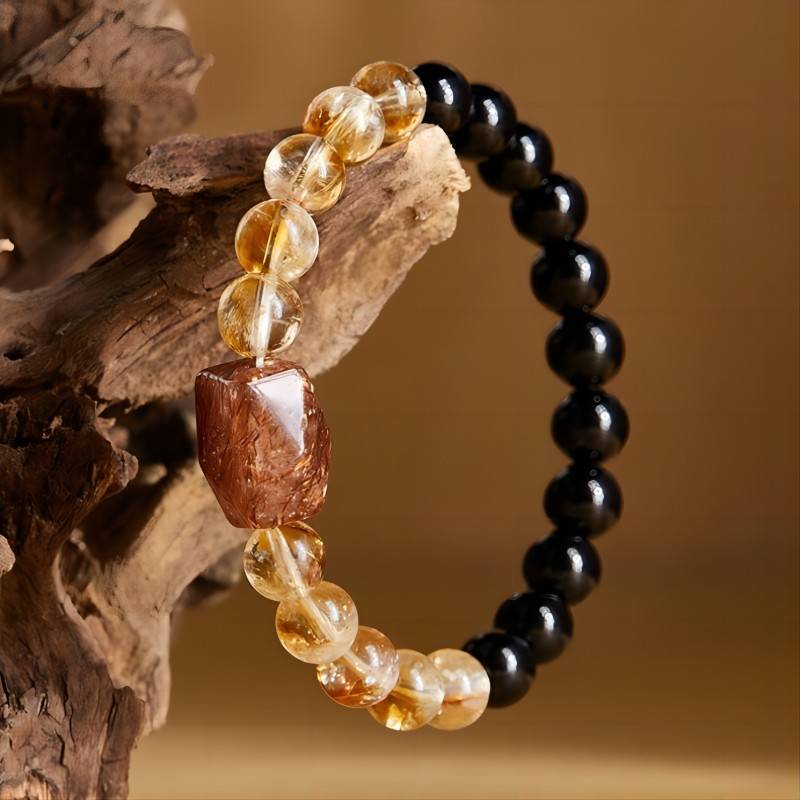 Grounded Harmony & Wealth Black Obsidian And Citrine Bracelet - Protection • Clarity • Prosperity - prop-styled shot