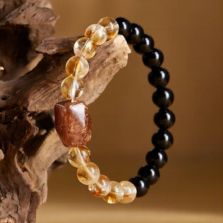Grounded Harmony &amp; Wealth Black Obsidian And Citrine Bracelet - Protection • Clarity • Prosperity - prop-styled shot