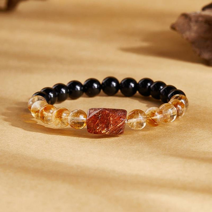 Grounded Harmony &amp; Wealth Black Obsidian And Citrine Bracelet - Protection • Clarity • Prosperity - staged shot