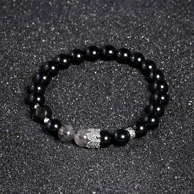 Grounded Protection Black Obsidian Bracelet - Luck & Peace - top view staged shot
