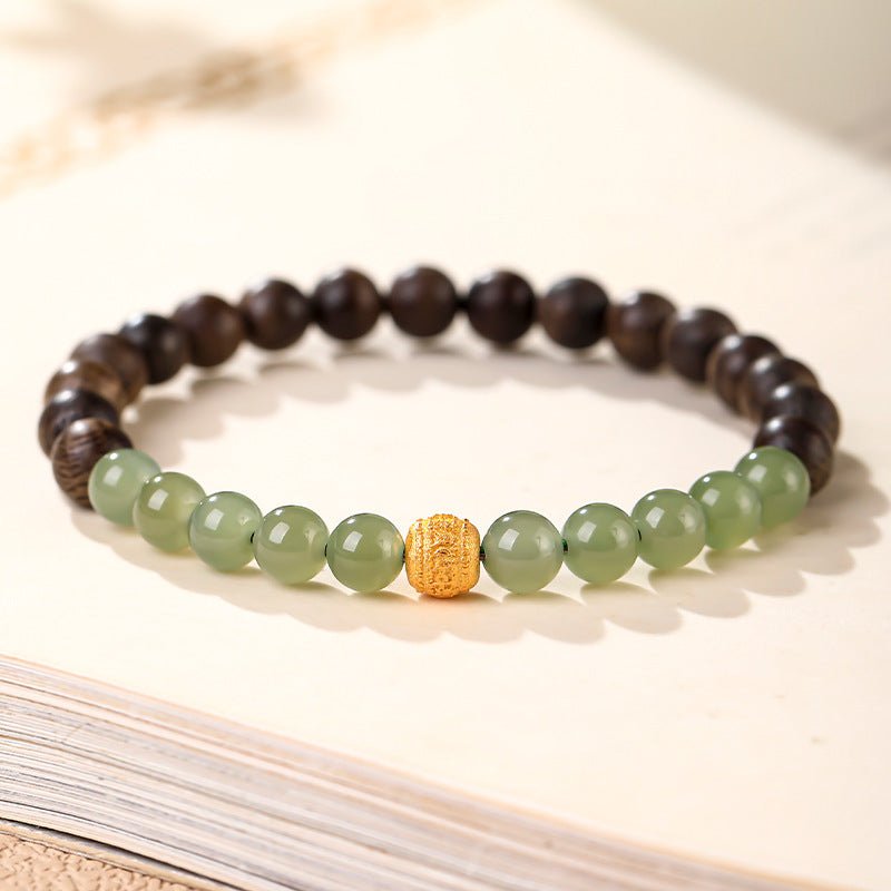 Grounded Serenity Agarwood & Nephrite Jade Bracelet - Calm & Clarity - front view shot