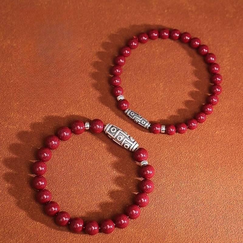 Guardian Auspicious Nine Eyes Dzi Bead Cinnabar Bracelet - Protection, Abundance - two styles in one