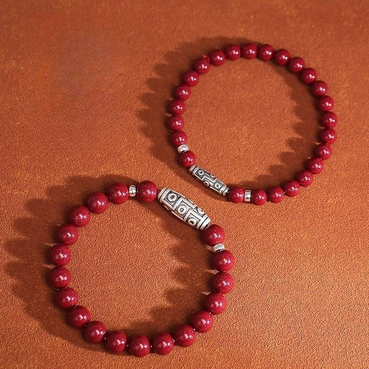 Guardian Auspicious Nine Eyes Dzi Bead Cinnabar Bracelet - Protection, Abundance - two styles in one