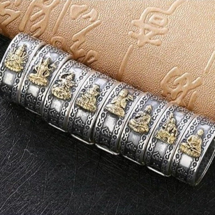 Guardian Chinese Zodiac Buddha Adjustable Ring - Good Fortune &amp; Calm - All in one shot of sterling sliver rings