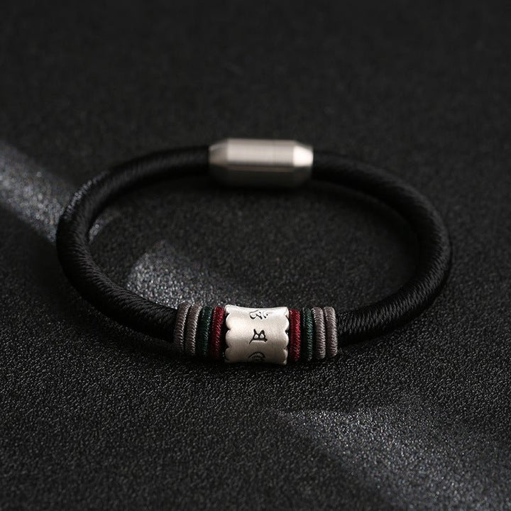 Guardian Mantra Black Cord Bracelet - Good Fortune &amp; Calm - 16cm bead size
