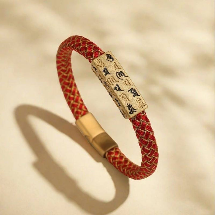 Guardian Mantra Cord Bracelet - Good Fortune &amp; Calm - red Staged Shot