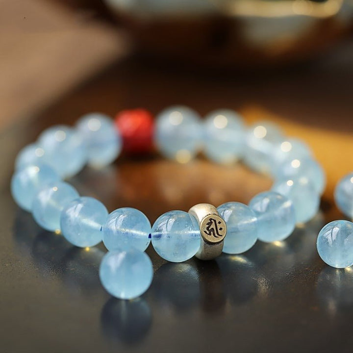 Guardian Mantra &amp; Zodiac Birth Buddha Bracelet - Harmony • Protection • Wisdom - close up of main beads