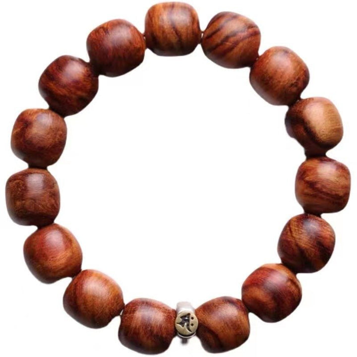 Guardian Sanskrit Zodiac Charm Natural Rosewood Bracelet - Peace &amp; Smooth Fortune - close-up shot with white background