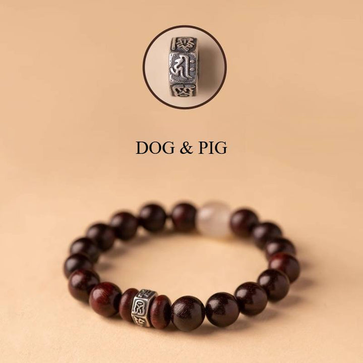 Guardian Sanskrit Zodiac Charm Aromatic Sandalwood Bracelet - Peace &amp; Smooth Fortune - Dog&amp;Pig