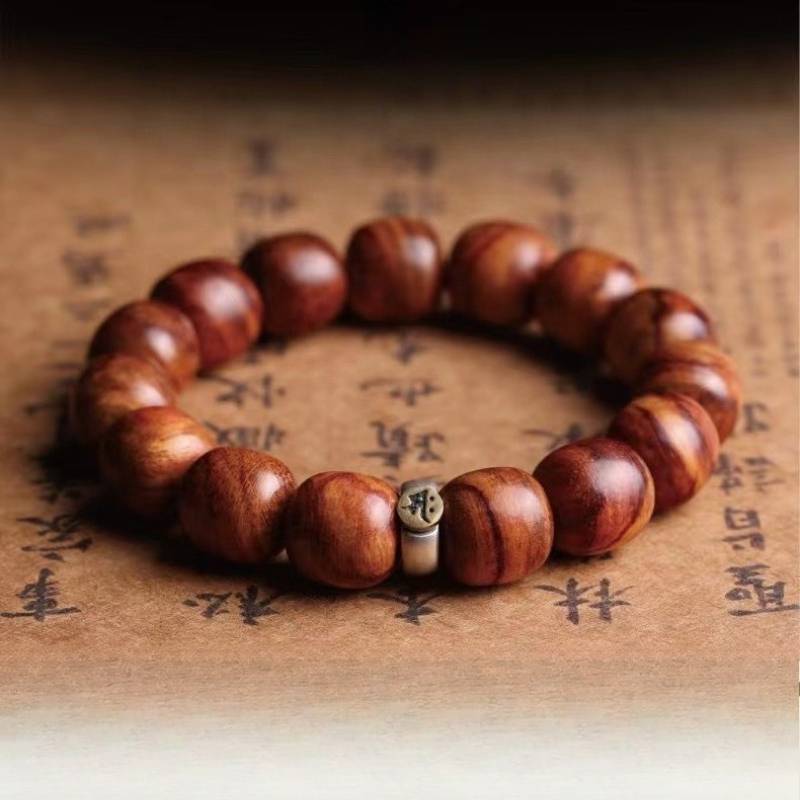 Guardian Sanskrit Zodiac Charm Natural Rosewood Bracelet - Peace & Smooth Fortune - staged shot