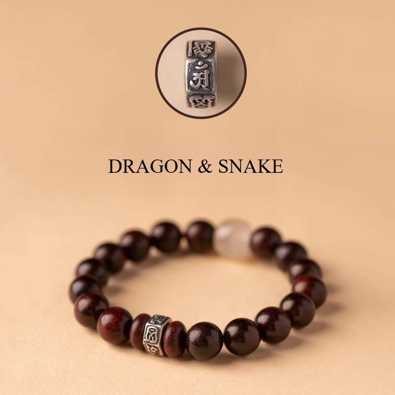 Guardian Sanskrit Zodiac Charm Aromatic Sandalwood Bracelet - Peace &amp; Smooth Fortune - Dragon&amp;Snake