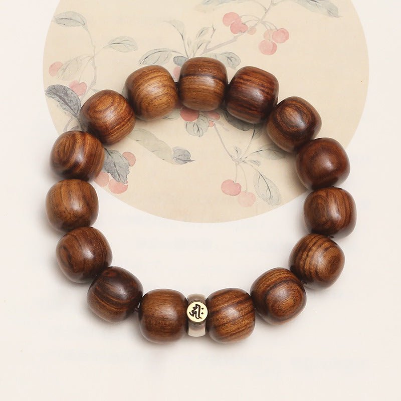 Guardian Sanskrit Zodiac Charm Natural Rosewood Bracelet - Peace &amp; Smooth Fortune - Rat