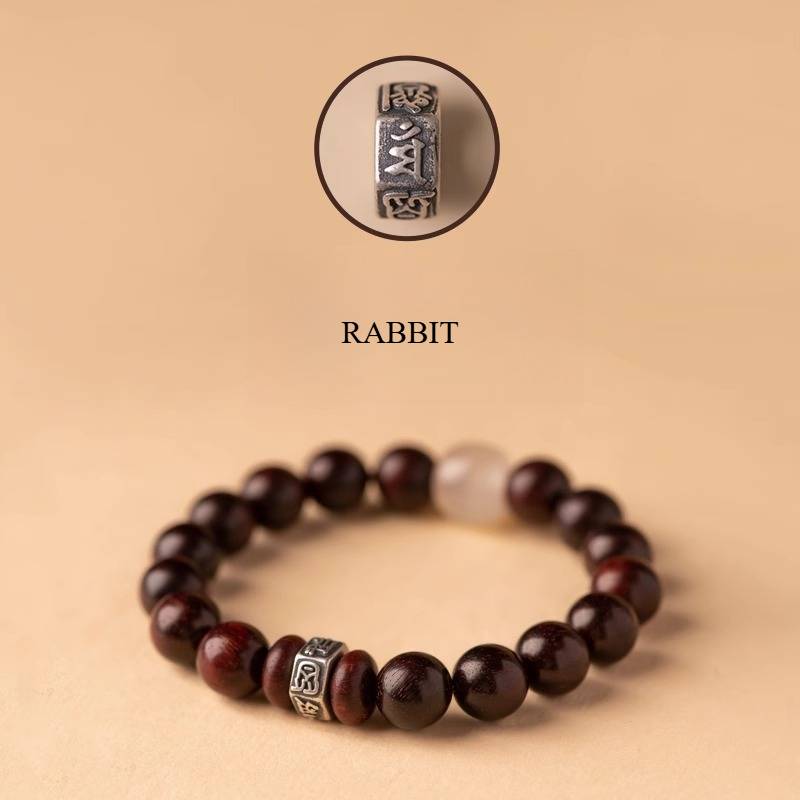 Guardian Sanskrit Zodiac Charm Aromatic Sandalwood Bracelet - Peace &amp; Smooth Fortune - Rabbit