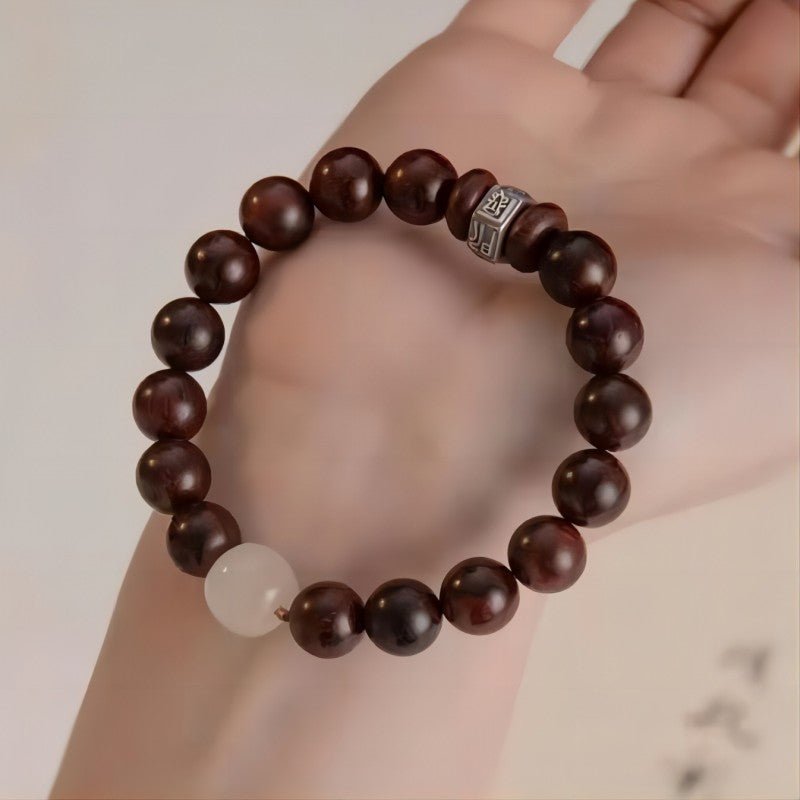 Guardian Sanskrit Zodiac Charm Aromatic Sandalwood Bracelet - Peace &amp; Smooth Fortune - on-hand shot