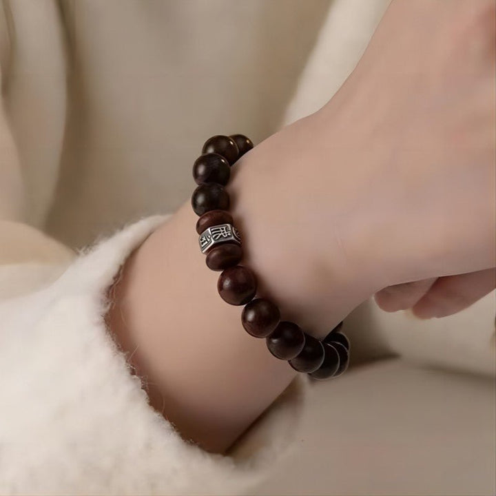 Guardian Sanskrit Zodiac Charm Aromatic Sandalwood Bracelet - Peace &amp; Smooth Fortune - on-wrist wearing display