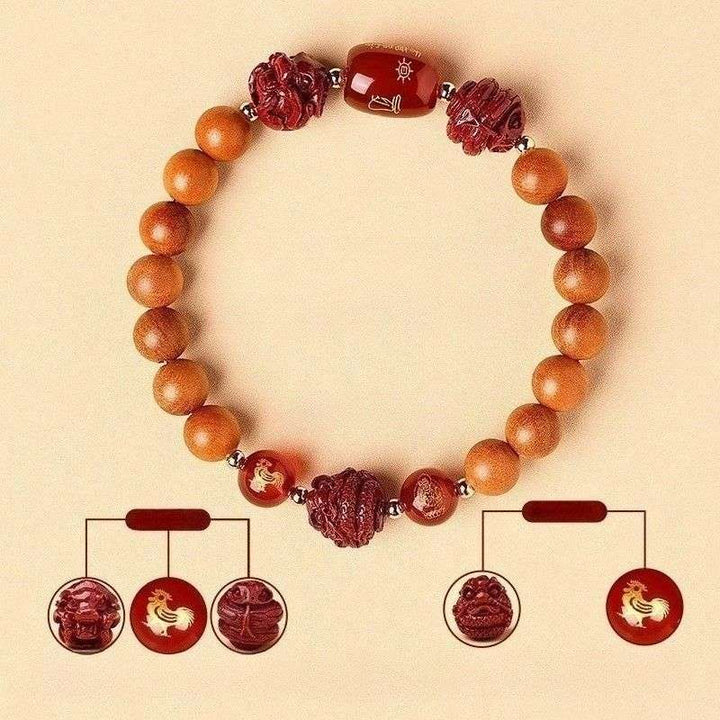 Guardian Zodiac Harmony Peach Wood Bracelet - Wealth • Health • Peace - Rooster(8mm)