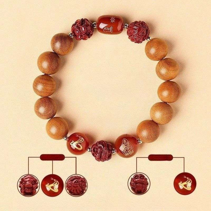 Guardian Zodiac Harmony Peach Wood Bracelet - Wealth • Health • Peace - Snake(12mm)