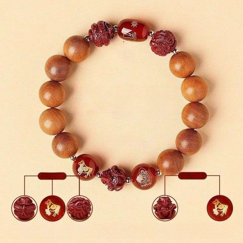 Guardian Zodiac Harmony Peach Wood Bracelet - Wealth • Health • Peace - Ox(12mm)