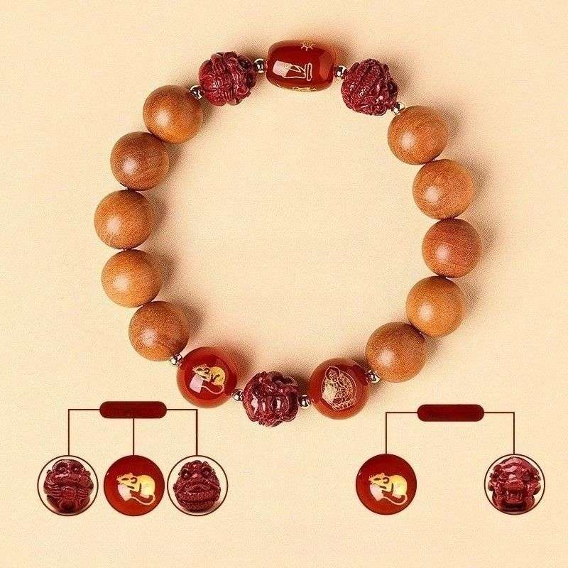 Guardian Zodiac Harmony Peach Wood Bracelet - Wealth • Health • Peace - Rat(12mm)