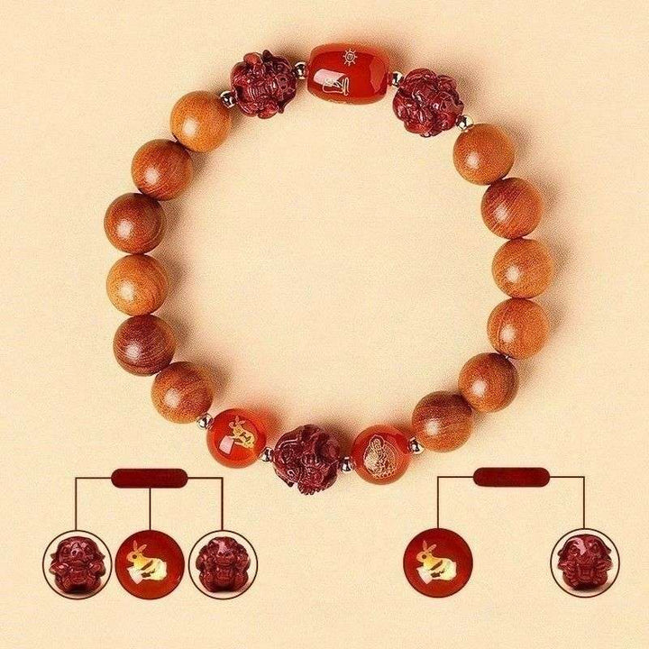 Guardian Zodiac Harmony Peach Wood Bracelet - Wealth • Health • Peace - Rabbit(10mm)
