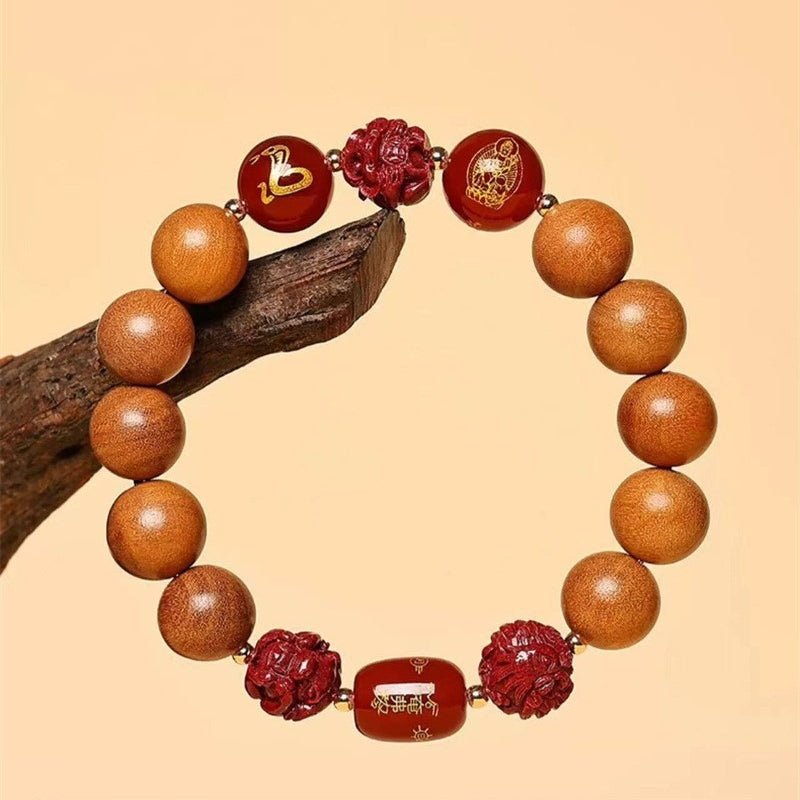 Guardian Zodiac Harmony Peach Wood Bracelet - Wealth • Health • Peace - front view
