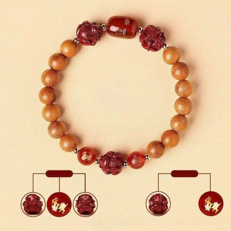 Guardian Zodiac Harmony Peach Wood Bracelet - Wealth • Health • Peace - Goat(8mm)
