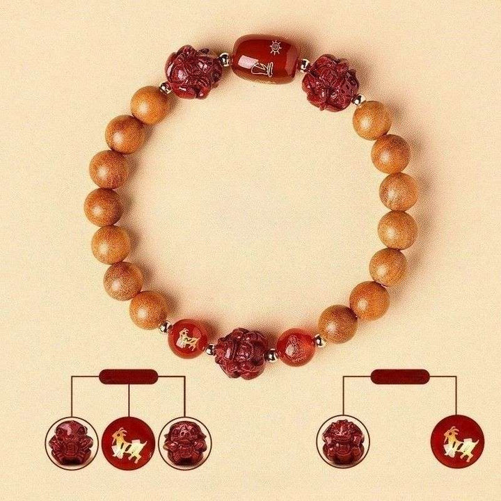 Guardian Zodiac Harmony Peach Wood Bracelet - Wealth • Health • Peace - Goat(8mm)