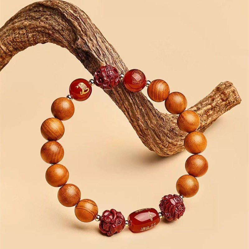 Guardian Zodiac Harmony Peach Wood Bracelet - Wealth • Health • Peace - front view 1