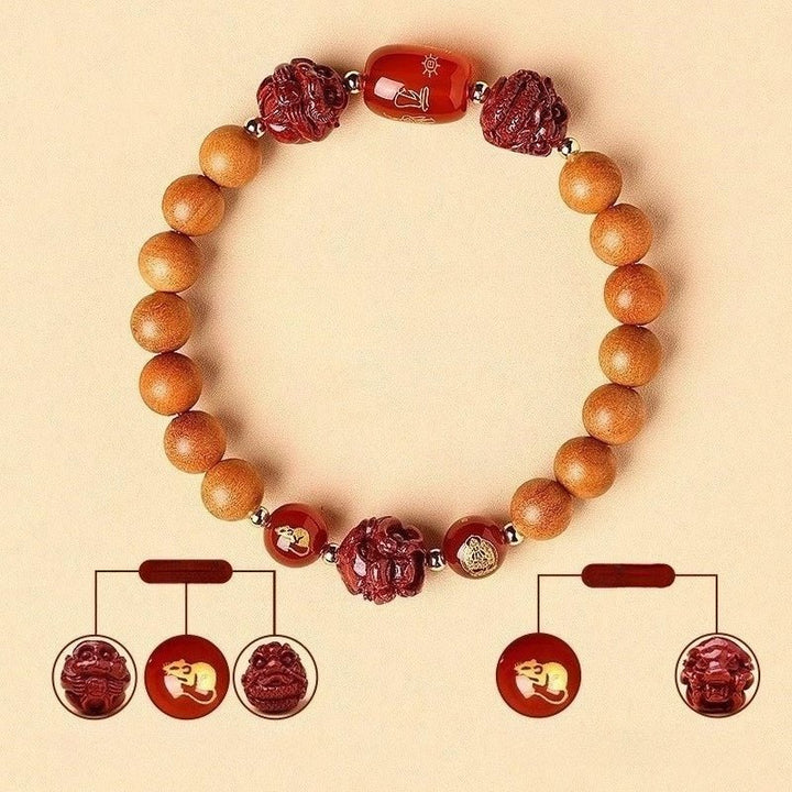 Guardian Zodiac Harmony Peach Wood Bracelet - Wealth • Health • Peace - beads detail
