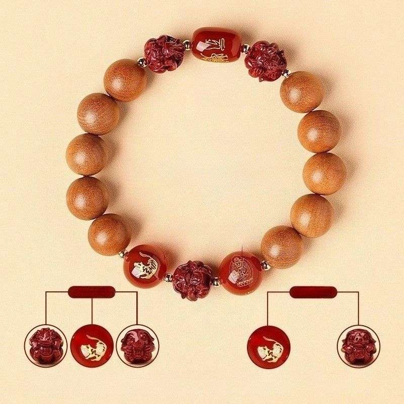 Guardian Zodiac Harmony Peach Wood Bracelet - Wealth • Health • Peace - Tiger(12mm)