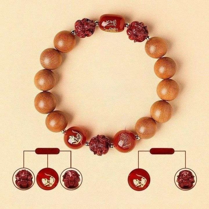 Guardian Zodiac Harmony Peach Wood Bracelet - Wealth • Health • Peace - Tiger(12mm)