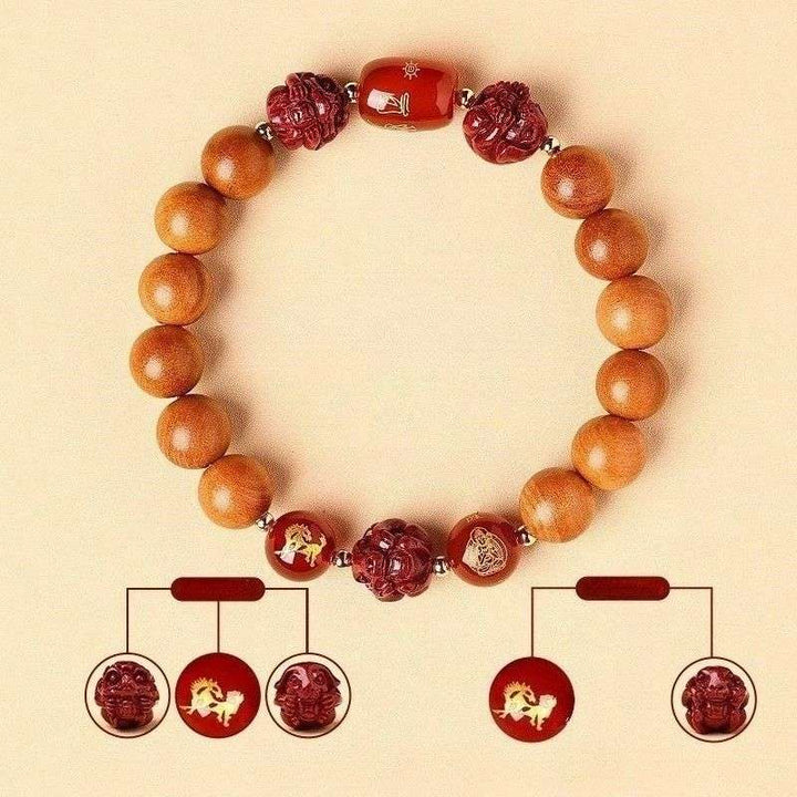 Guardian Zodiac Harmony Peach Wood Bracelet - Wealth • Health • Peace - Horse(10mm)