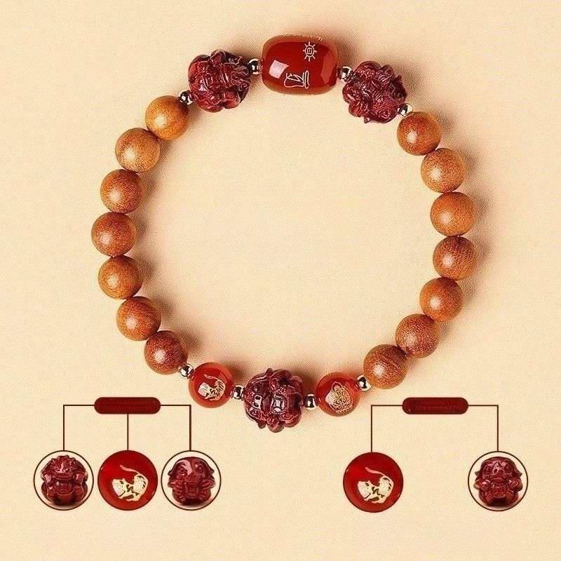 Guardian Zodiac Harmony Peach Wood Bracelet - Wealth • Health • Peace - Tiger(8mm)