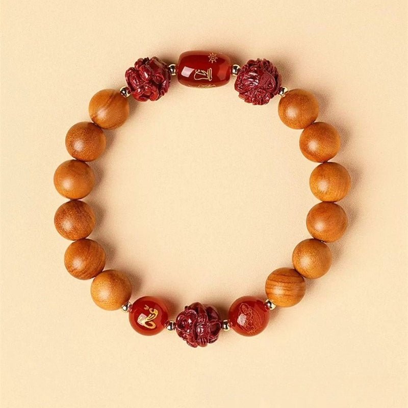 Guardian Zodiac Harmony Peach Wood Bracelet - Wealth • Health • Peace - top view
