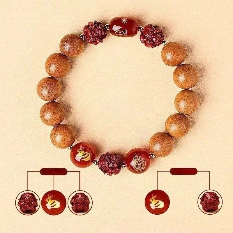 Guardian Zodiac Harmony Peach Wood Bracelet - Wealth • Health • Peace - Rabbit(12mm)