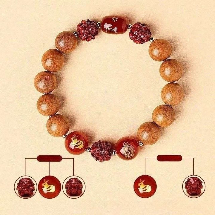 Guardian Zodiac Harmony Peach Wood Bracelet - Wealth • Health • Peace - Rabbit(12mm)