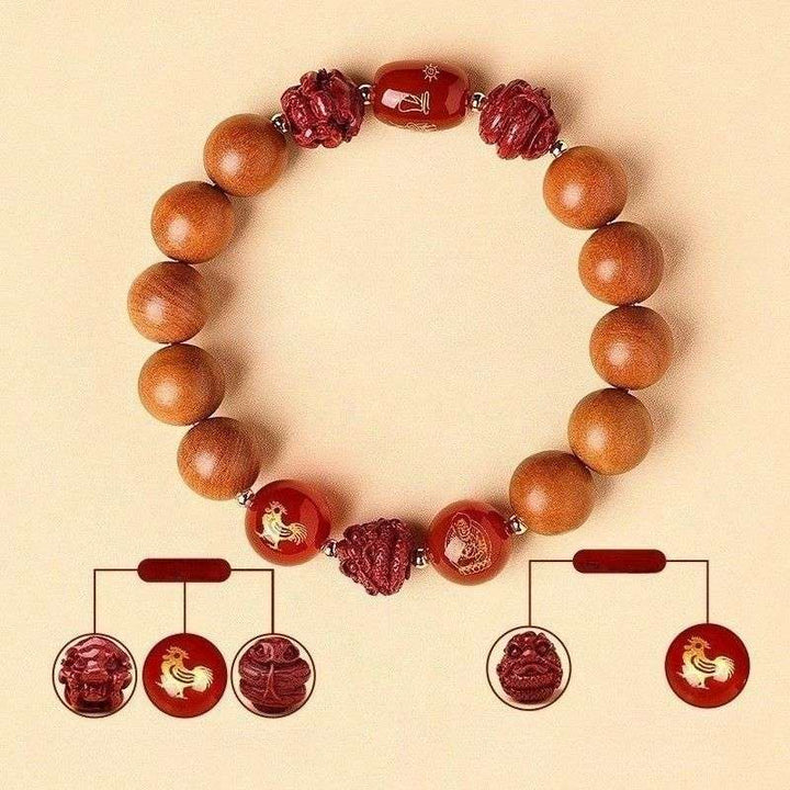 Guardian Zodiac Harmony Peach Wood Bracelet - Wealth • Health • Peace - Rooster(12mm)