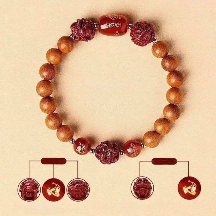 Guardian Zodiac Harmony Peach Wood Bracelet - Wealth • Health • Peace - Snake(8mm)