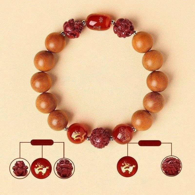 Guardian Zodiac Harmony Peach Wood Bracelet - Wealth • Health • Peace - Dragon(12mm)