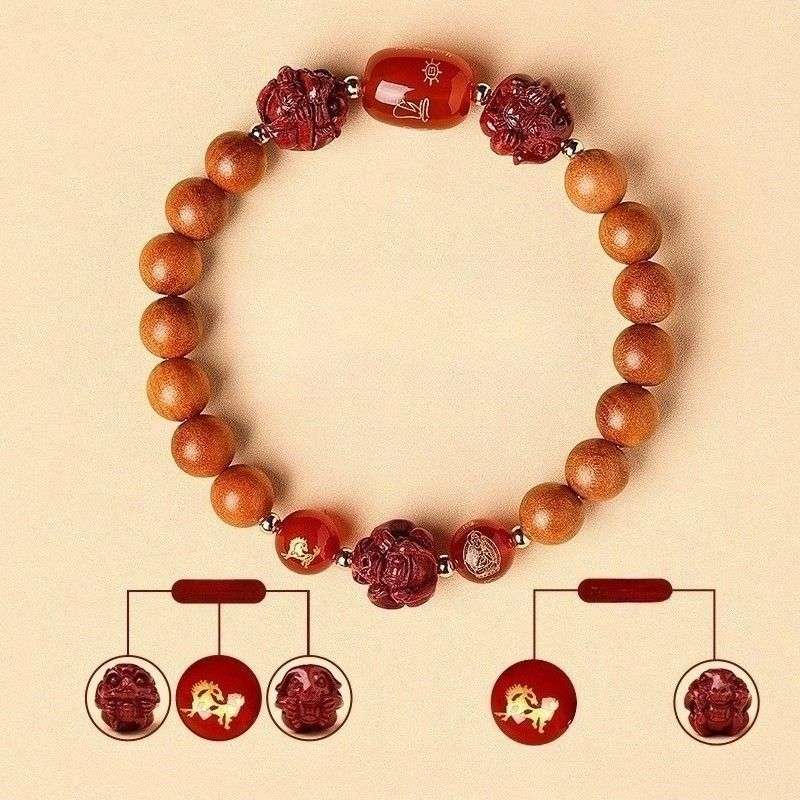 Guardian Zodiac Harmony Peach Wood Bracelet - Wealth • Health • Peace - Horse(8mm)