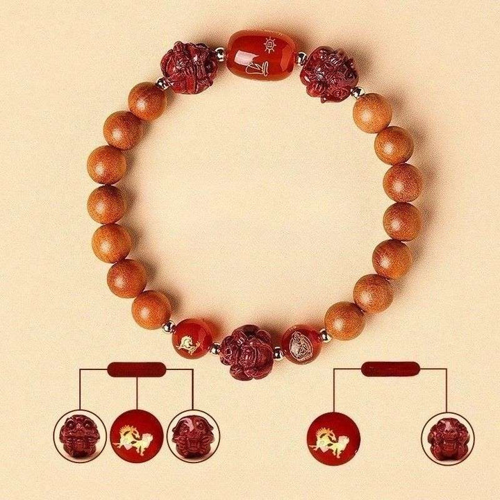 Guardian Zodiac Harmony Peach Wood Bracelet - Wealth • Health • Peace - Horse(8mm)