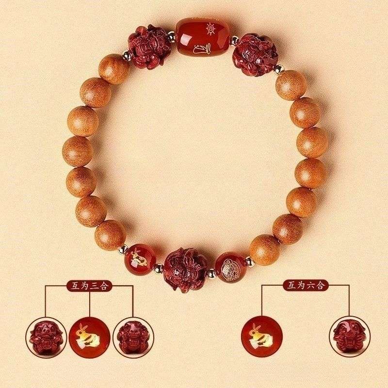 Guardian Zodiac Harmony Peach Wood Bracelet - Wealth • Health • Peace - Rabbit(8mm)