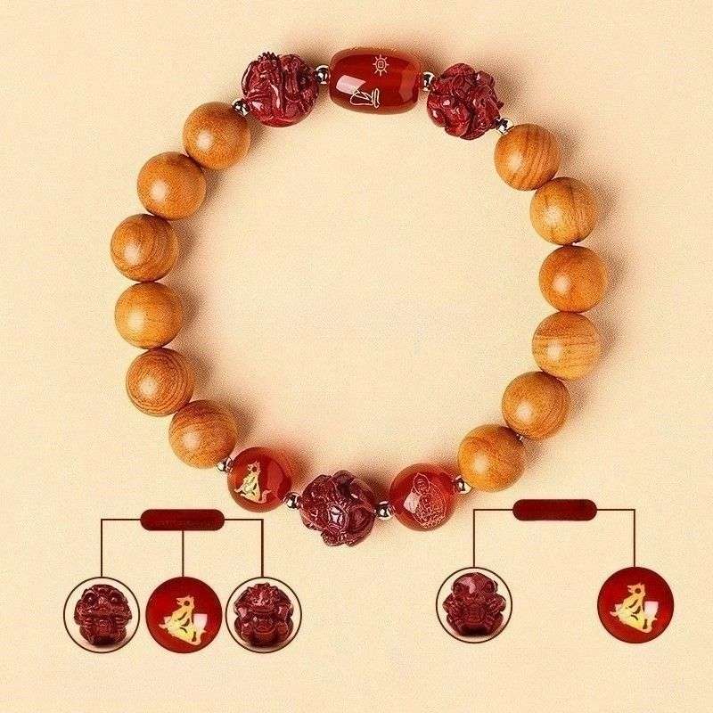 Guardian Zodiac Harmony Peach Wood Bracelet - Wealth • Health • Peace - Dog(10mm)