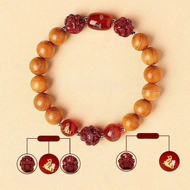 Guardian Zodiac Harmony Peach Wood Bracelet - Wealth • Health • Peace - Dog(10mm)
