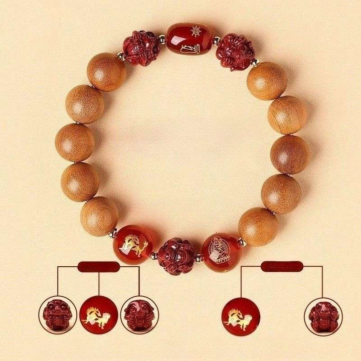 Guardian Zodiac Harmony Peach Wood Bracelet - Wealth • Health • Peace - Horse(12mm)