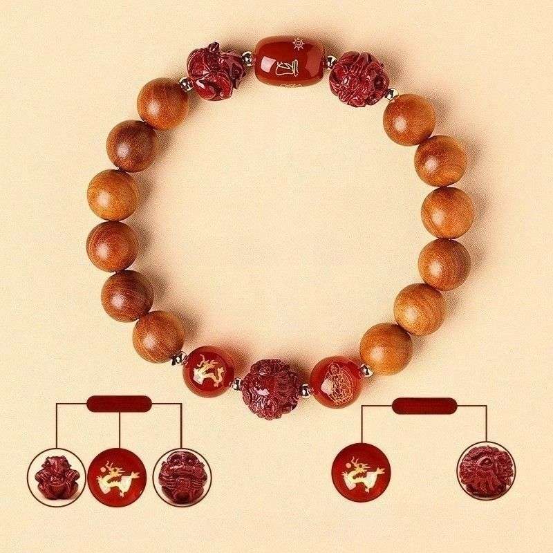 Guardian Zodiac Harmony Peach Wood Bracelet - Wealth • Health • Peace - Dragon(10mm)