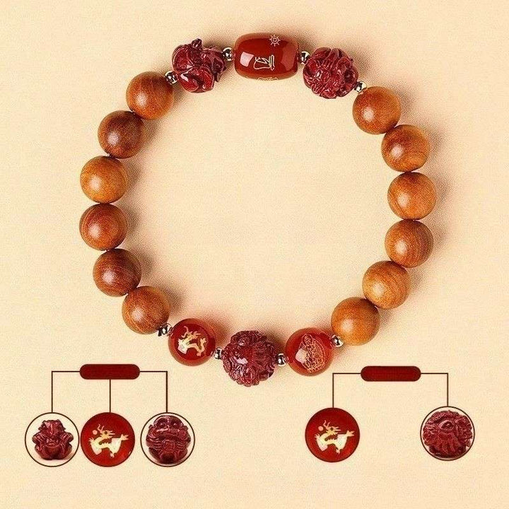 Guardian Zodiac Harmony Peach Wood Bracelet - Wealth • Health • Peace - Dragon(10mm)