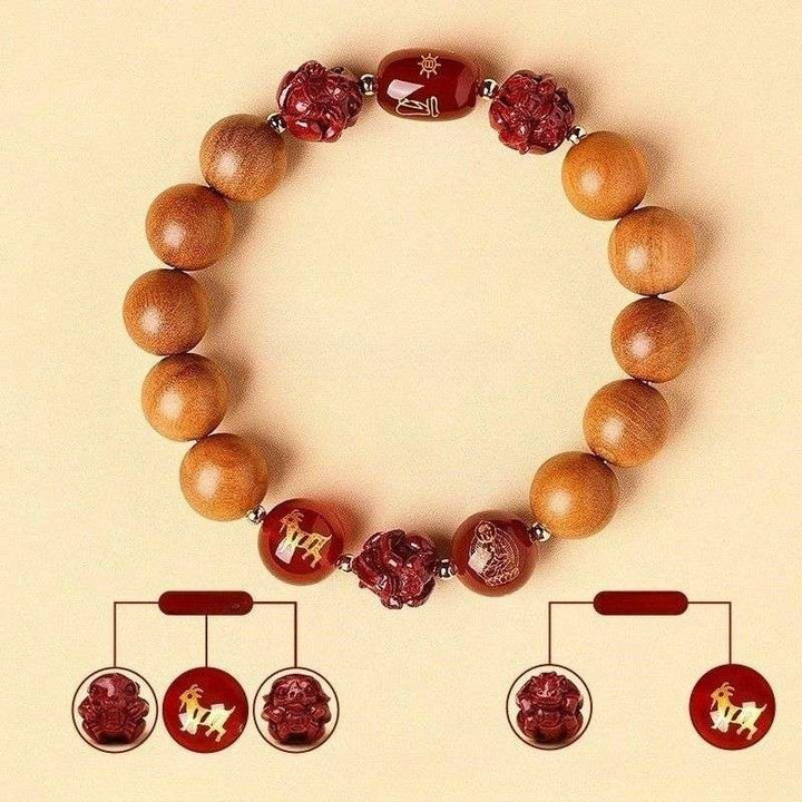 Guardian Zodiac Harmony Peach Wood Bracelet - Wealth • Health • Peace - Goat(12mm)