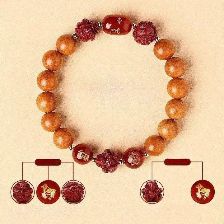 Guardian Zodiac Harmony Peach Wood Bracelet - Wealth • Health • Peace - Ox(10mm)